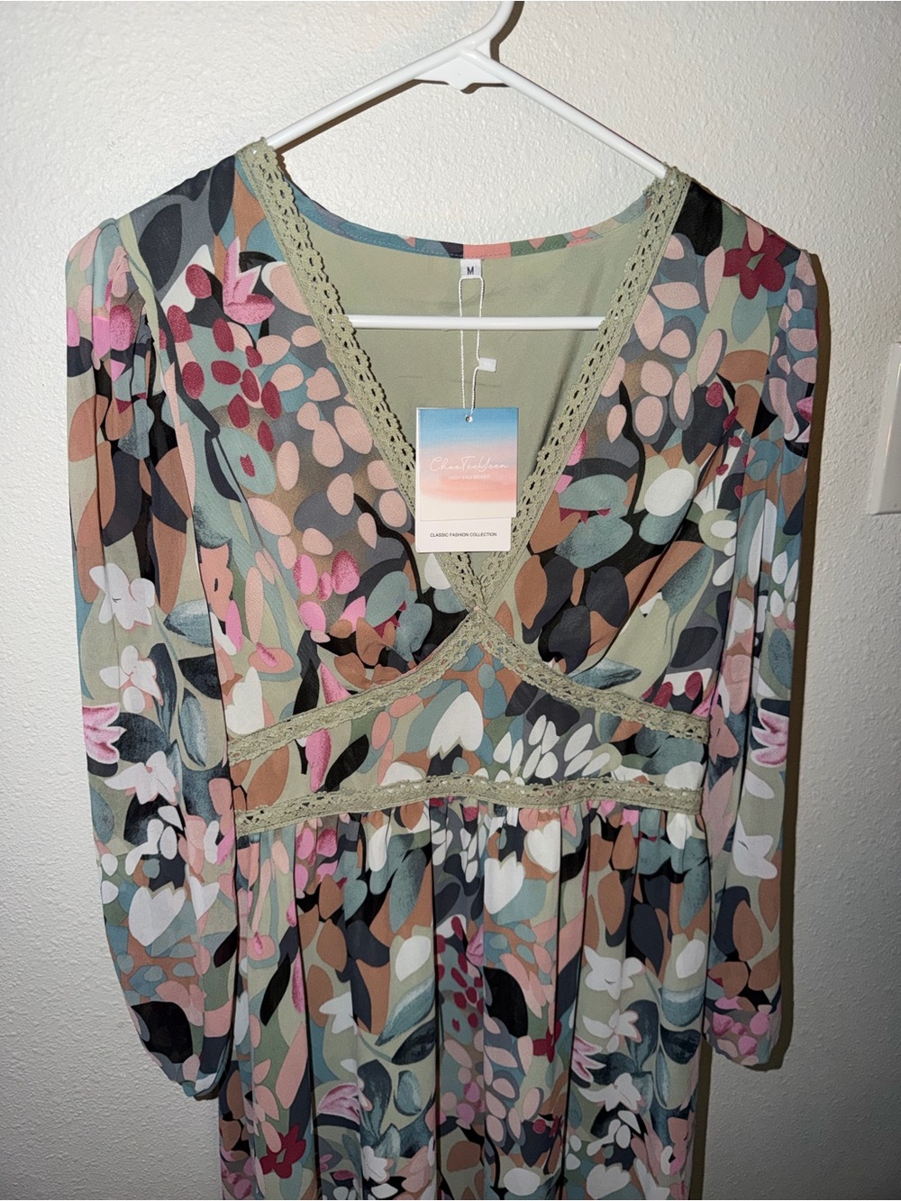 Green Floral Ankle Length Maxi Dress NWT Size M - Picture 3 of 11